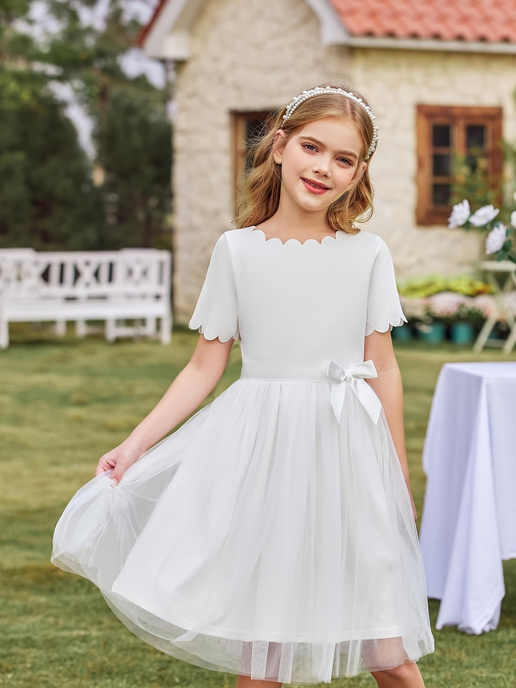 SHOWLU Girls flower party dress with summer tutu, fit and flare style, size 3-11, featuring floral details and vibrant colors.