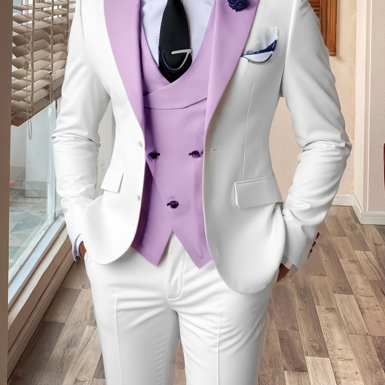 SHOWLU FASHION men's 3-piece slim fit color block wedding suit with notch lapel, tailored for formal occasions.