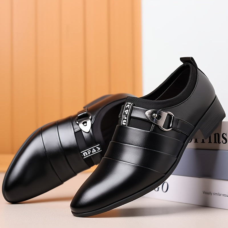 SHOWLU men's formal shoes with pointed toe, solid PU leather design, ideal for business and professional attire.