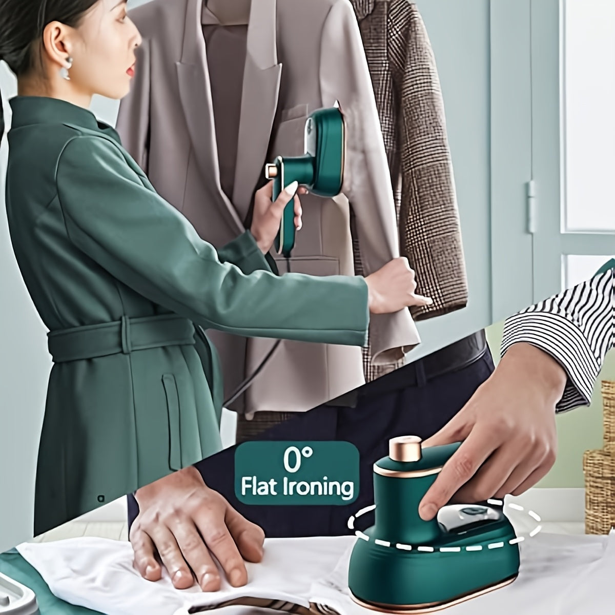 SHOWLU portable handheld travel steamer iron with 180° rotatable metal body, compact design for easy garment steaming.