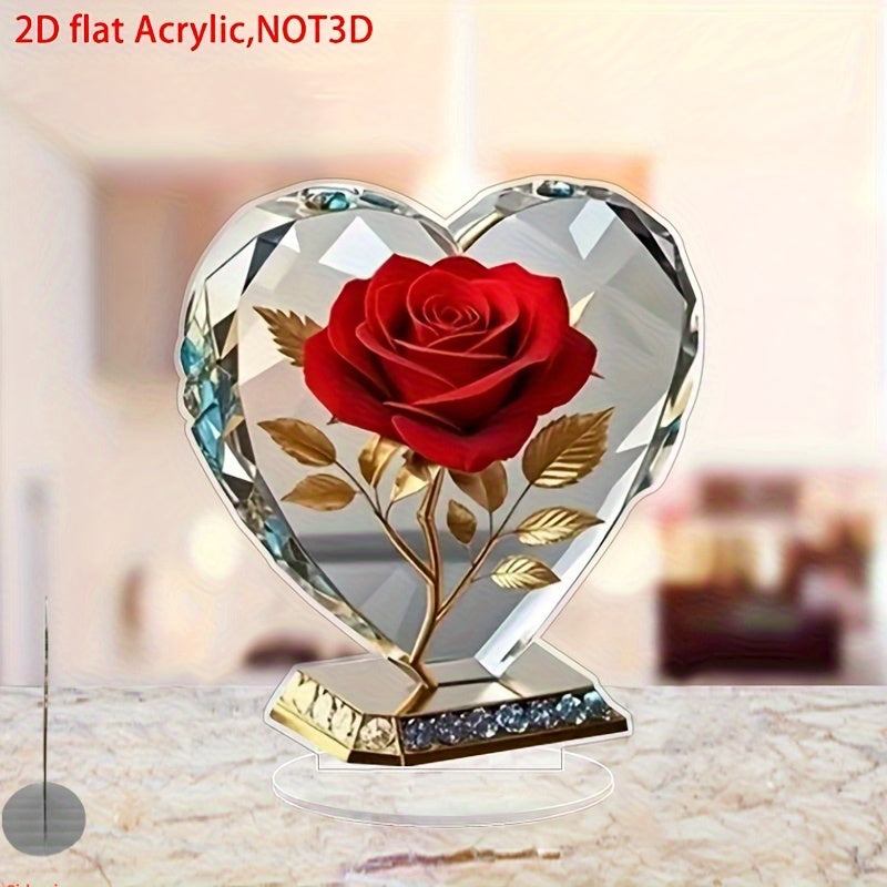 Red acrylic Bohemian heart statue by Showlu Fashion Store, decorative desktop ornament with rose design.
