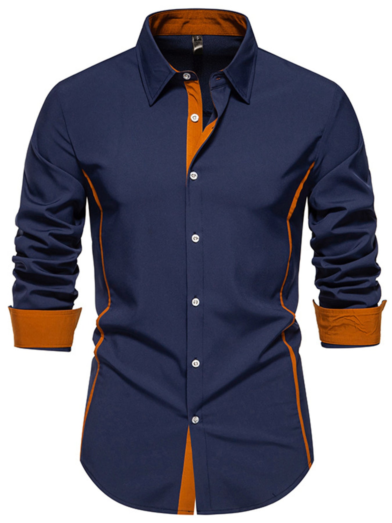 Men's contrast trim button-down shirt by Trendsi, featuring a classic collar, long sleeves, and stylish contrast detailing.