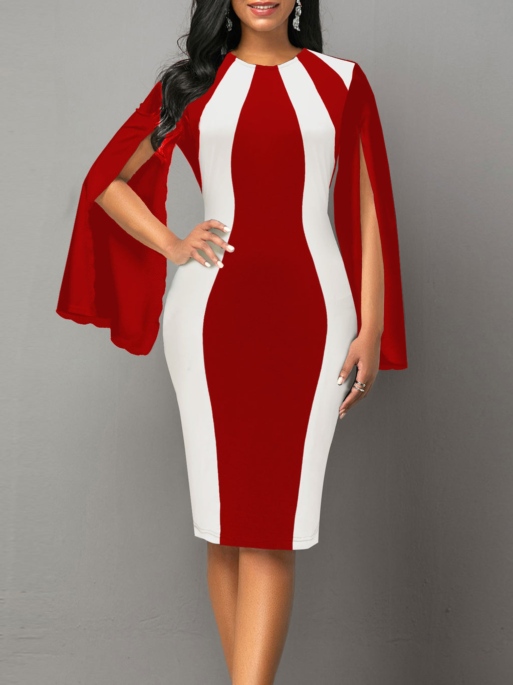 SHOWLU Color Block Bodycon Dress with black and white split cuff knit, fitted silhouette, stylish and modern women's fashion.