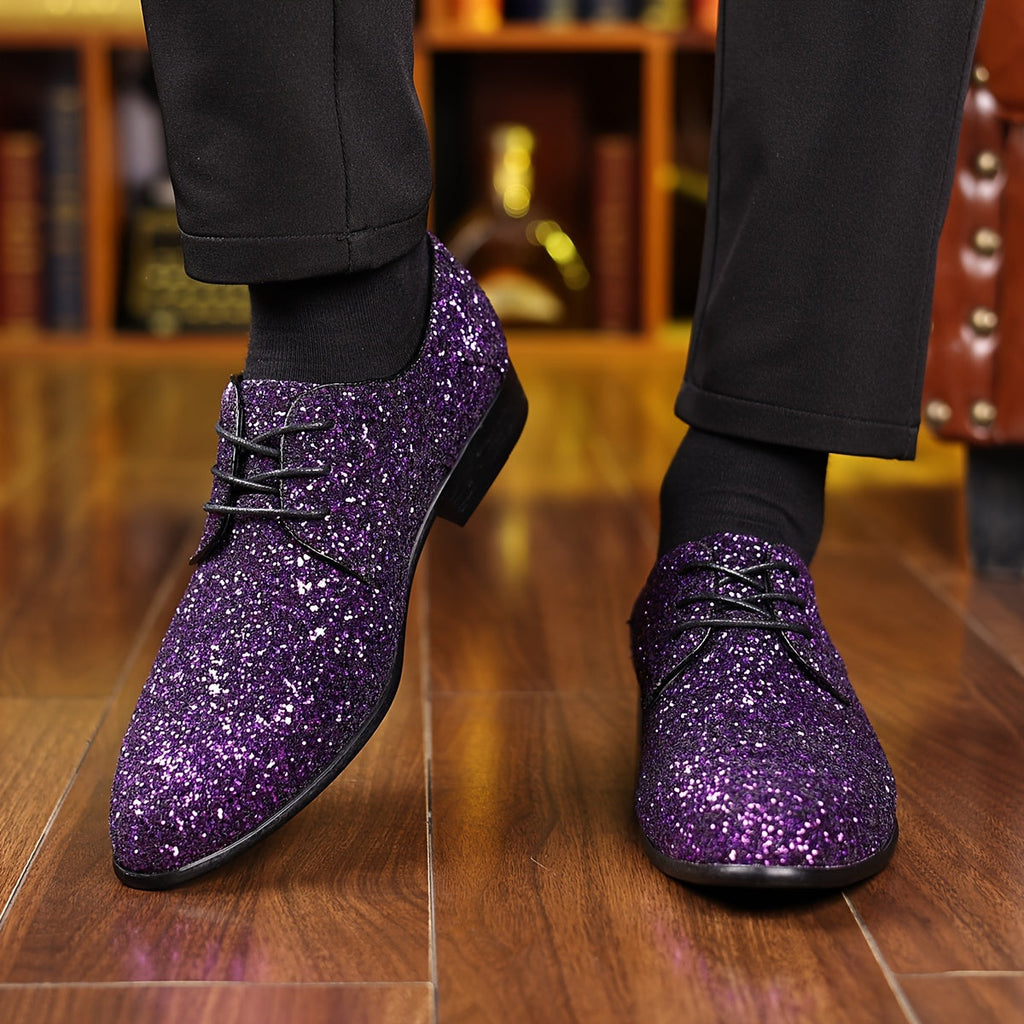 SHOWLU FASHION glitter pointed toe casual shoes in shiny solid color, stylish and comfortable for everyday wear.
