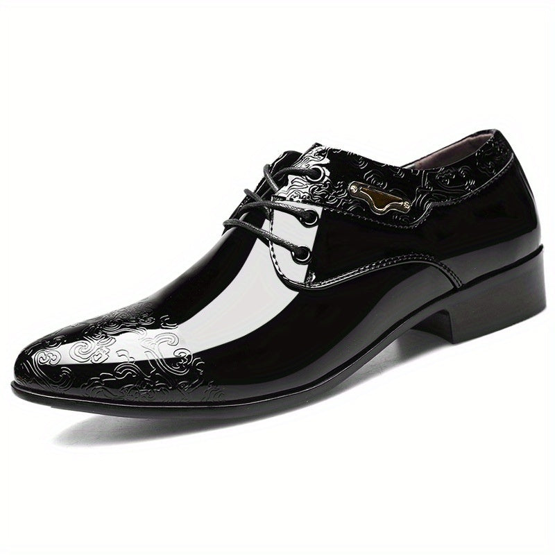 Men's Showlu Fashion Derby Shoes with moire patterned design, formal lace-up style, PU material, stylish men's footwear