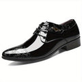 Men's Showlu Fashion Derby Shoes with moire patterned design, formal lace-up style, PU material, stylish men's footwear