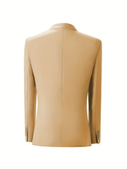 2pcs Men'S Tailored Suit with Notched Lapel & Matching Vest - Slim Fit Formal Wedding & Party Coat, Solid Color Long Sleeve with Pockets, Black/Brown/Beige, Wedding Attire, Sophisticated Style, Notched Lapel Design
