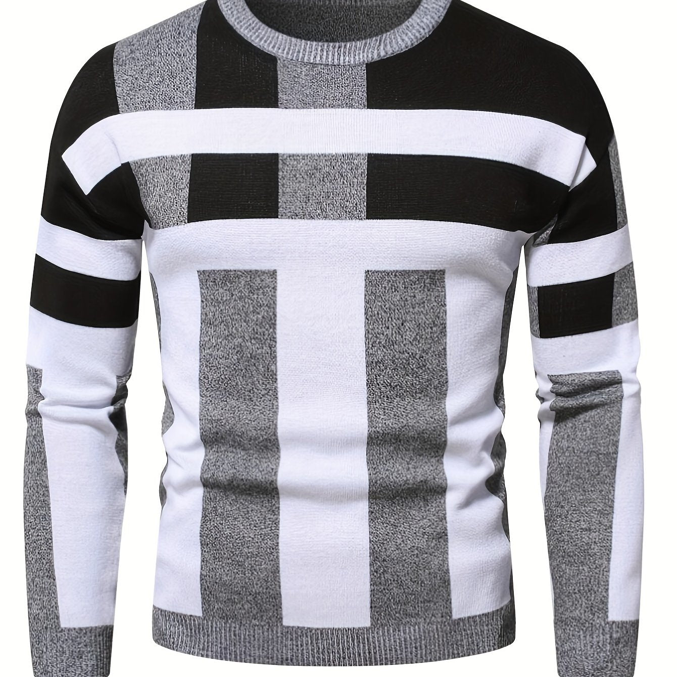 Men's color block knit sweater by SHOWLU FASHION STORE, slim fit viscose crew neck pullover with vibrant color blocks.