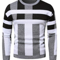 Men's color block knit sweater by SHOWLU FASHION STORE, slim fit viscose crew neck pullover with vibrant color blocking design.
