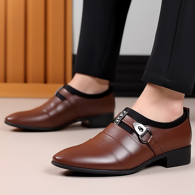 Men's black pointed toe formal shoes by SHOWLU FASHION STORE, made of solid PU leather with a sleek, professional design.