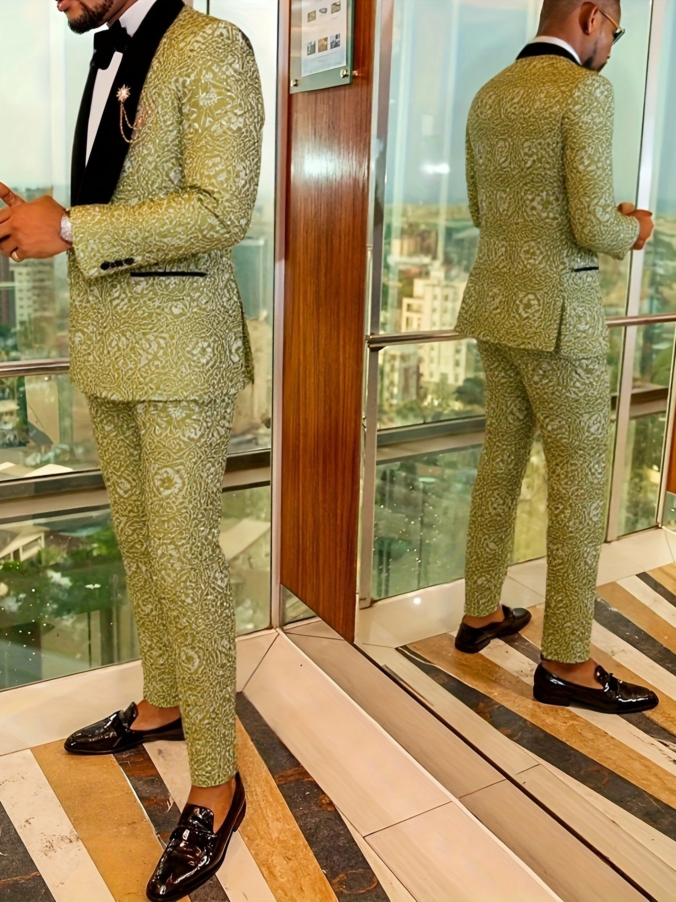 Men's slim fit tuxedo suit by SHOWLU FASHION, embroidered 2-piece set with tailored jacket and matching trousers.