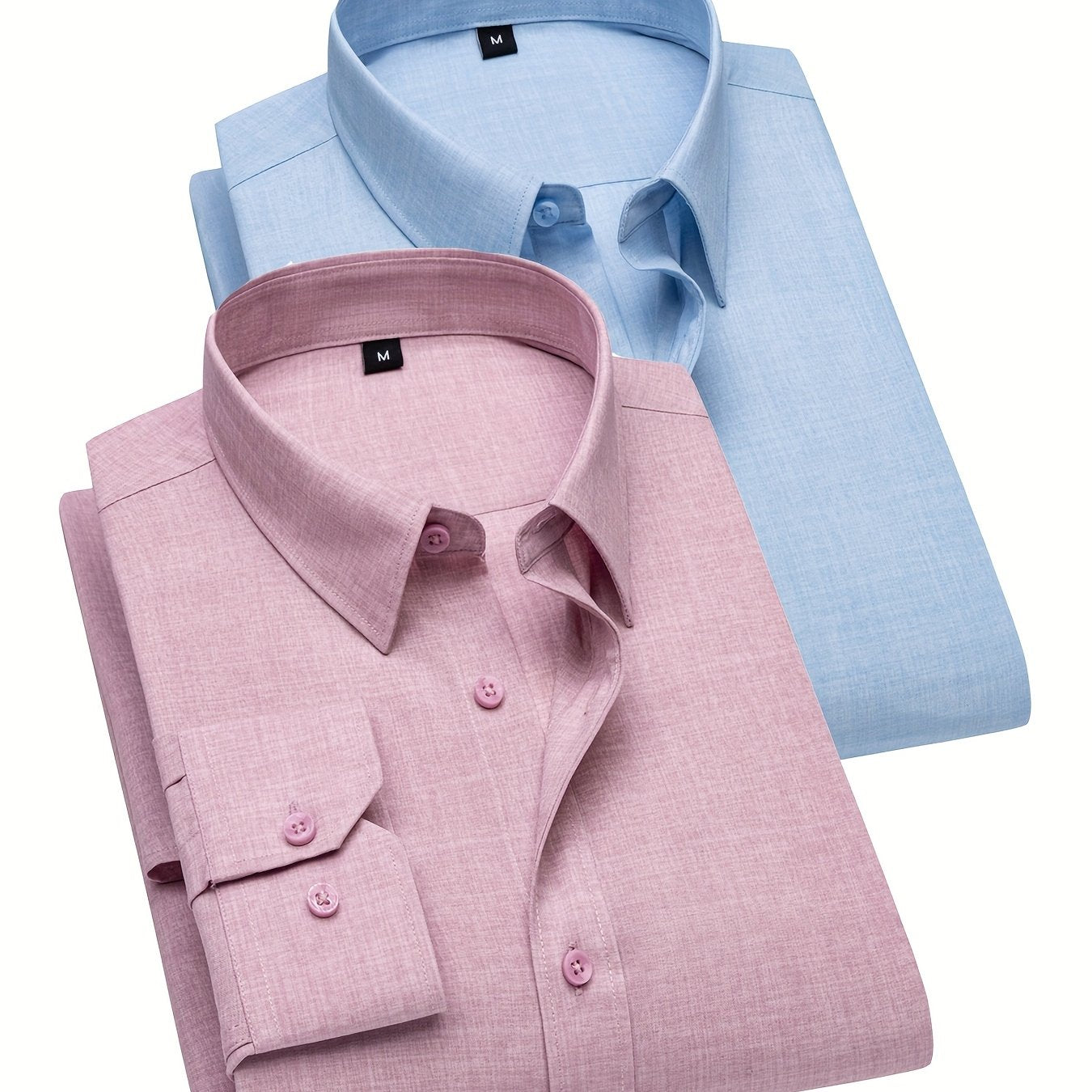 Showlu Fashion 2-piece unisex artificial flax long sleeve casual shirts, displayed flat with button details and collar.