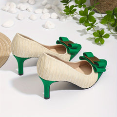 French Planned Sense of Niche High Heels 2024 Spring and Autumn New Sexy Pointed Bow Color Matching Single Shoes