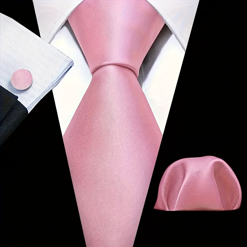 Set of three solid color men's ties in black, red, and blue from SHOWLU FASHION STORE, displayed with fabric texture and tie shapes.