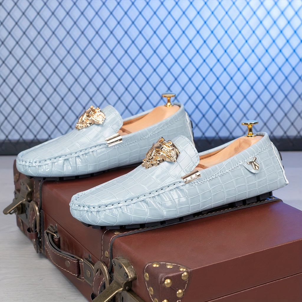 SHOWLU Men's casual slip-on loafers with breathable round toe design and PU material, ideal for comfortable everyday wear.