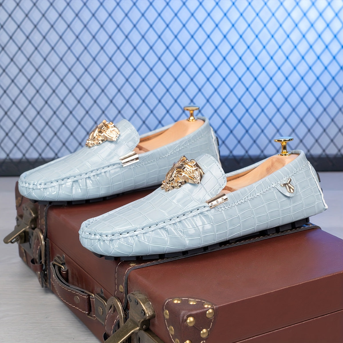 SHOWLU Men's casual slip-on loafers with breathable round toe design and PU material, ideal for comfortable everyday wear.