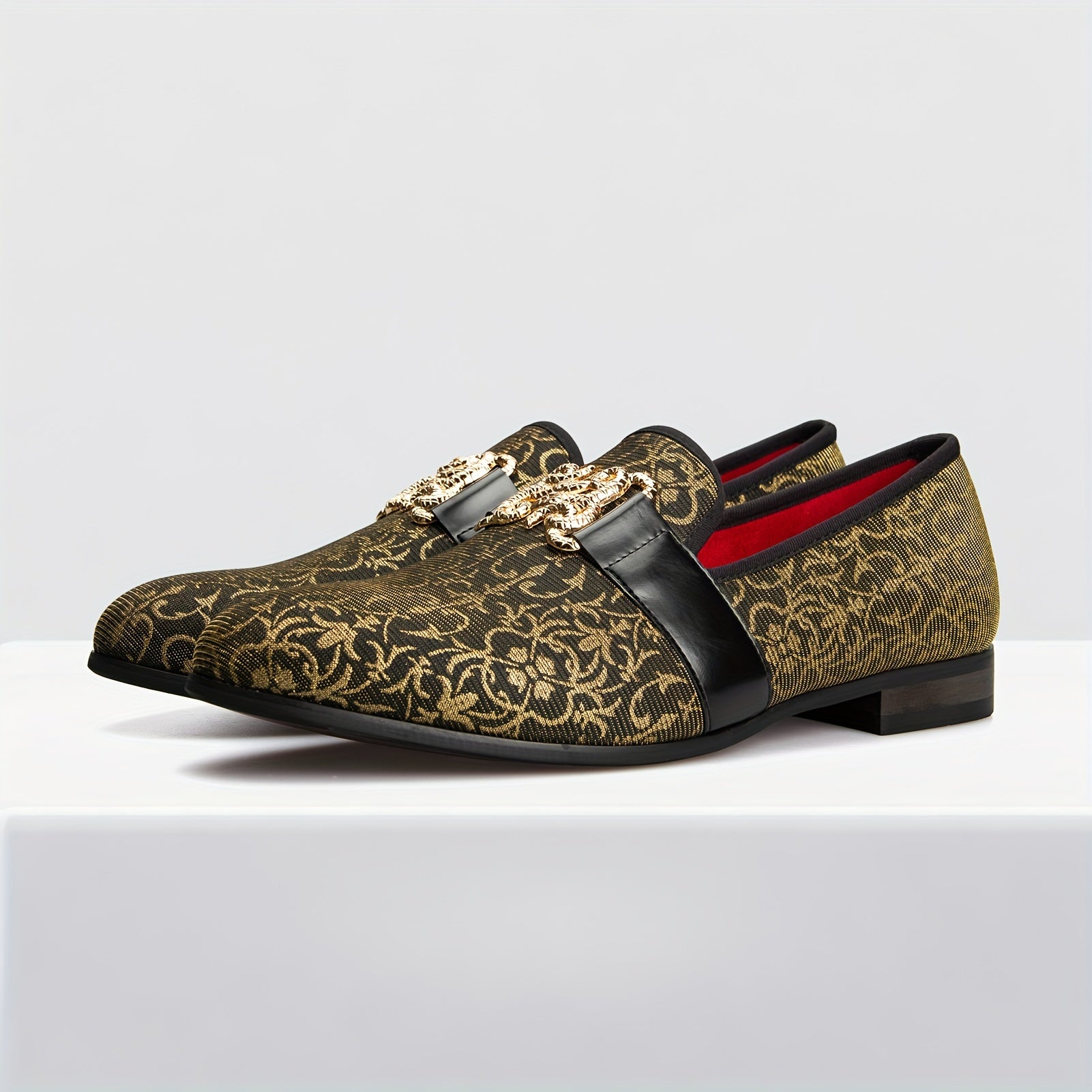 SHOWLU FASHION men's floral slip-on loafers in brown PU leather, featuring vibrant floral patterns for stylish party footwear