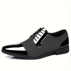 [Stylish Oxford Shoes] Comfortable Men's Black & White Oxford Dress Shoes - Business Casual Lace-Up Loafers with Rubber Sole, PU Upper & Inner Lining