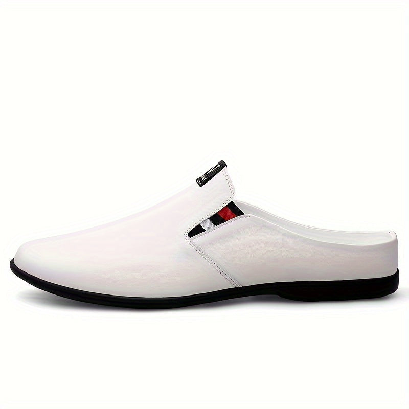 SHOWLU Men's split leather slip-on mules, breathable summer shoes with open back and stylish design, perfect for casual wear.