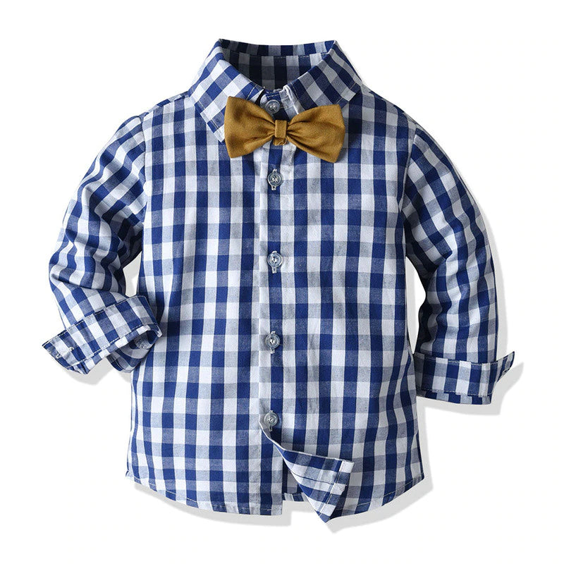 Toddler boys cotton suit with suspenders and bow tie by SHOWLU FASHION, featuring a stylish and comfortable formal outfit.