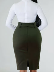 Chic Floral Belted Bodycon Skirt - Figure-Flattering & Ventilated Split Back - Perfect for Spring & Summer - Stylish Womens Fashion Wardrobe Essential