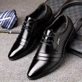 SHOWLU men's elegant black PU leather dress shoes with lace-up design, suitable for business and formal occasions.