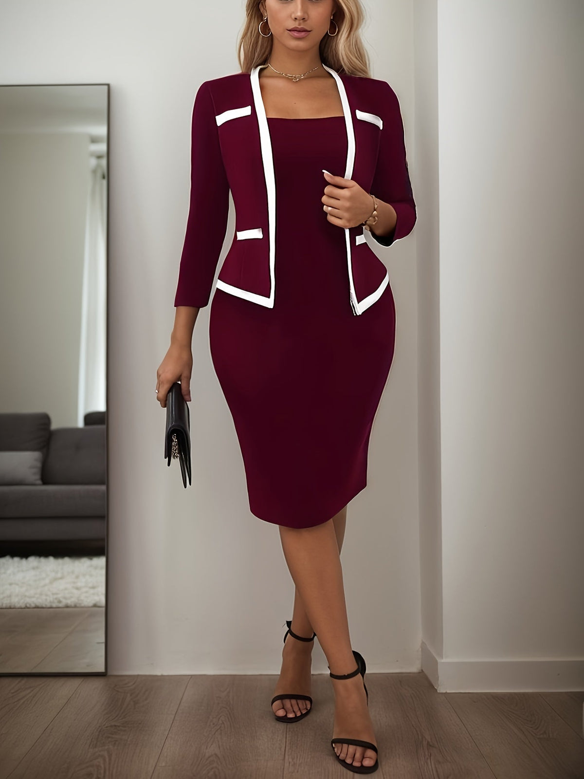 SHOWLU FASHION women's off-the-shoulder long-sleeved pencil dress displayed on a model, featuring a fitted silhouette and elegant style.