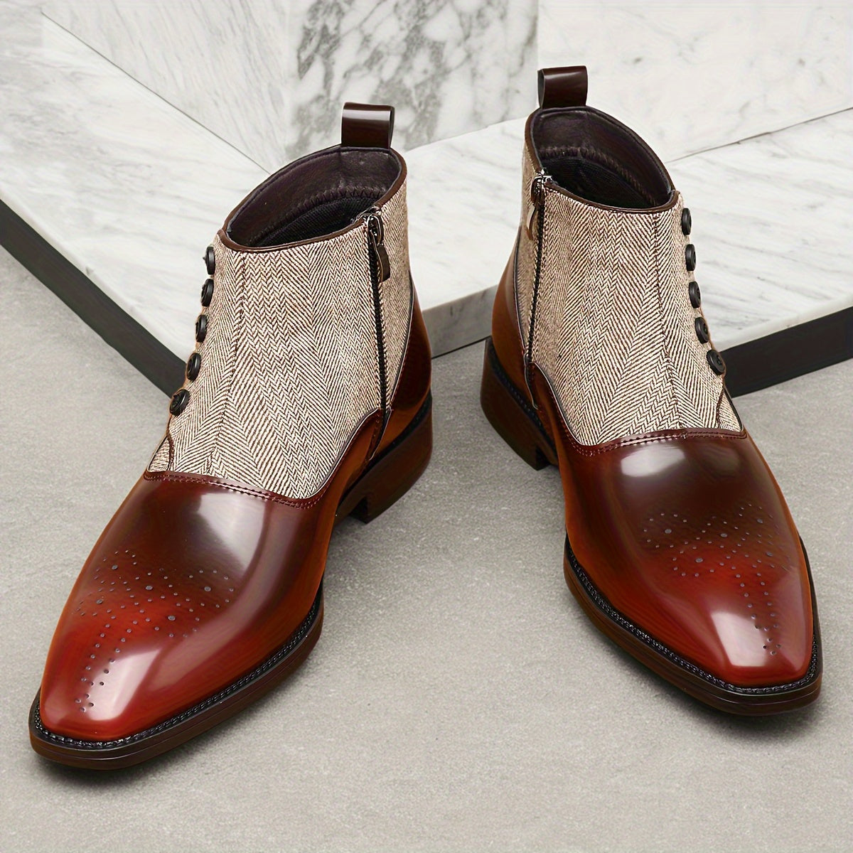 SHOWLU Men's retro British business boots with pointed toe and zipper, stylish leather shoes for formal or casual wear