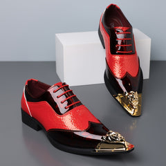 QRLQRL Men's British Style s - PU Low-Top Lace-Up Formal & Casual Shoes with Iron Toe, Pointed Toe Low Heel (No Block Heel) - Wedding, Office, Daily Wear - All-Season Versatile British-Inspired Footwear