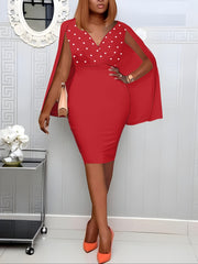 Elegant Design with a Crossover Neckline, Beaded Shawl, Body-Hugging Fit, And a Zip-Up Dress.