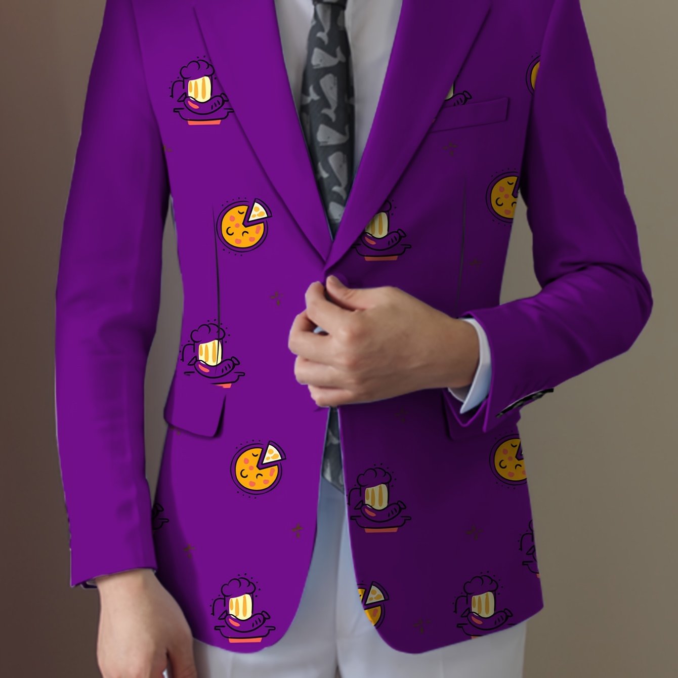 SHOWLU men's casual food cartoon blazer with a regular fit, lapel collar, suitable as a stylish suit jacket for men