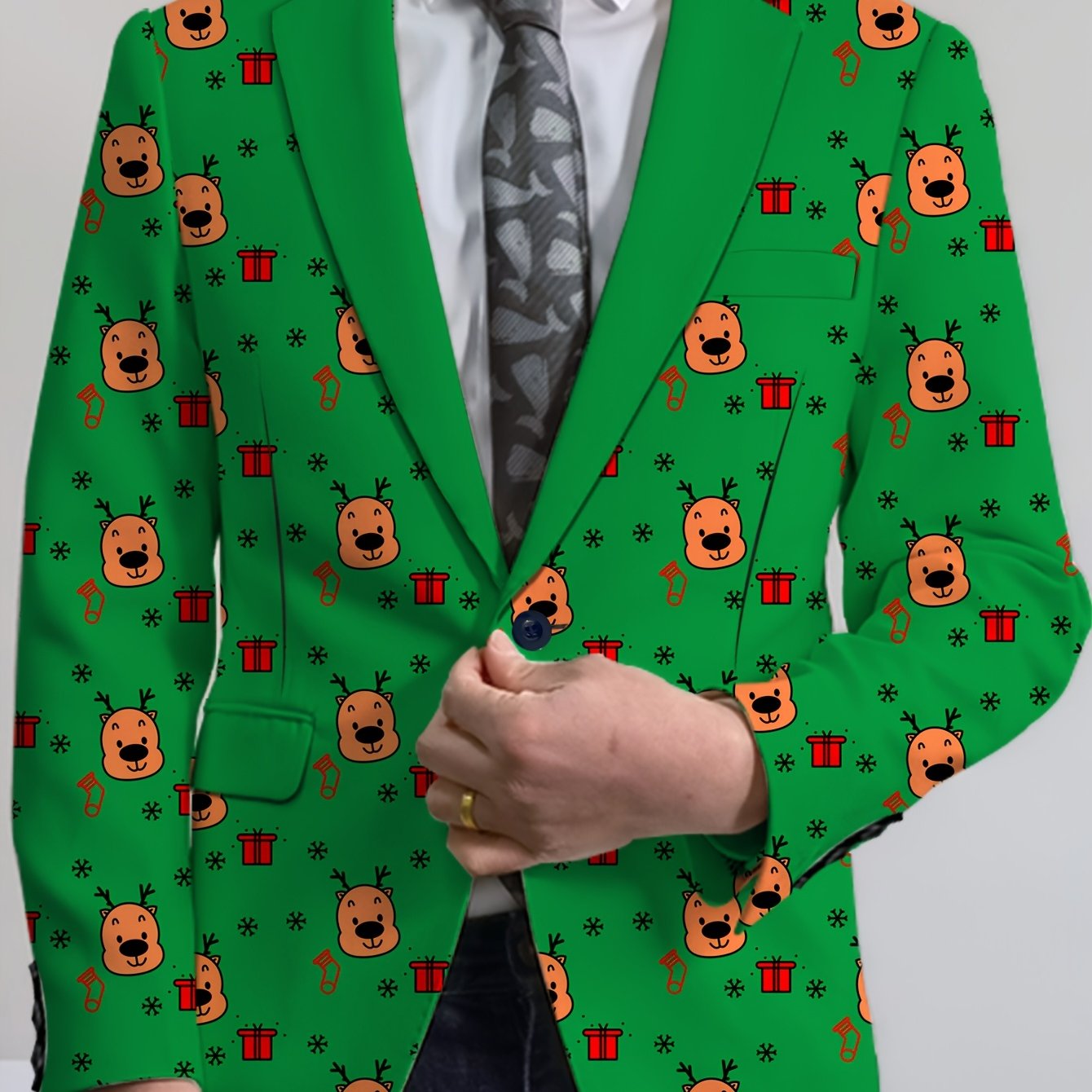 SHOWLU Men's cartoon face and stripes blazer with notch lapel, casual suit featuring colorful, playful design and tailored fit.