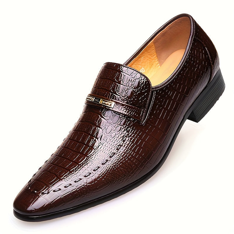 Black crocodile-embossed Oxford loafers for men, slip-on shoes from SHOWLU FASHION STORE, showcasing sleek leather design and classic style.