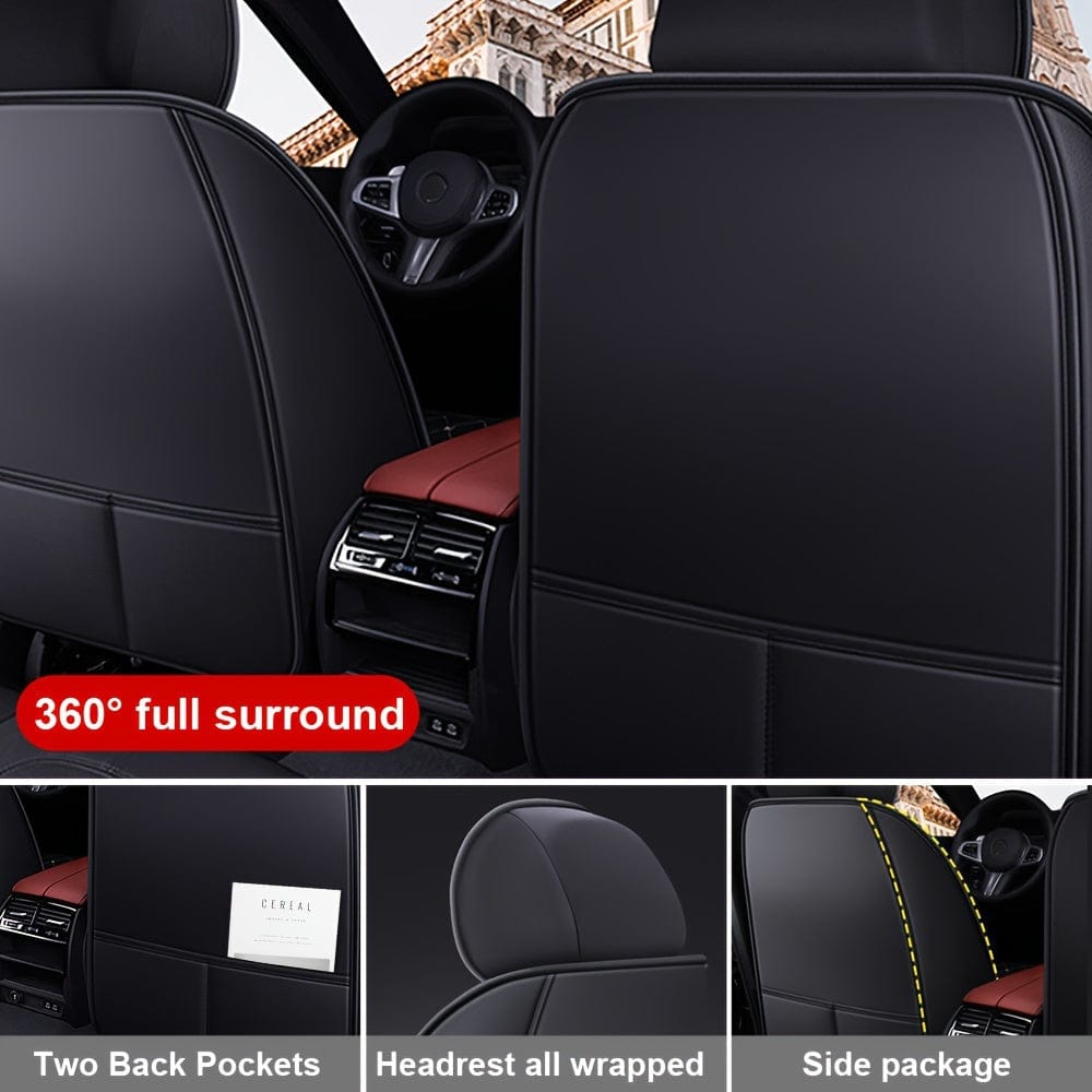 6PCS Car Seat Covers Universal Full Set Car Seat Covers with Steering Wheel Cover Accessories Breathable Leather Automotive Vehicle Cushion Cover Fit for Most 5 Seats Cars - SHOWLU FASHION STORE