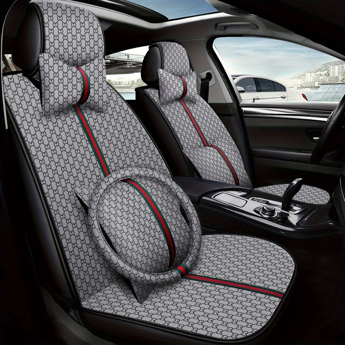 6PCS Car Seat Covers Universal Full Set Car Seat Covers with Steering Wheel Cover Accessories Breathable Leather Automotive Vehicle Cushion Cover Fit for Most 5 Seats Cars - SHOWLU FASHION STORE