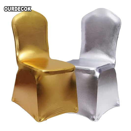 6pcs/lot Bronzing Elastic Chair Cover Gold Silver Spandex Metallic Fabric Wedding Chair Covers Banquet Decoration - SHOWLU FASHION STORE