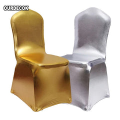 6pcs/lot Bronzing Elastic Chair Cover Gold Silver Spandex Metallic Fabric Wedding Chair Covers Banquet Decoration - SHOWLU FASHION STORE