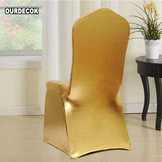 6pcs/lot Bronzing Elastic Chair Cover Gold Silver Spandex Metallic Fabric Wedding Chair Covers Banquet Decoration - SHOWLU FASHION STORE