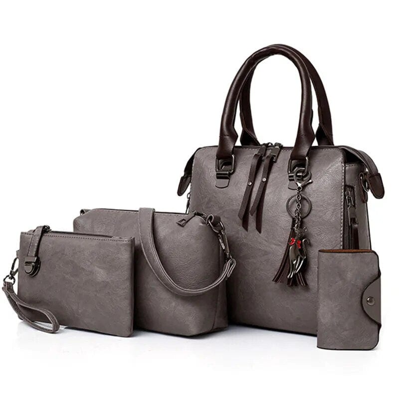 Six-piece women's shoulder bag set featuring various handbags including crossbody, envelope, and messenger styles in stylish designs.