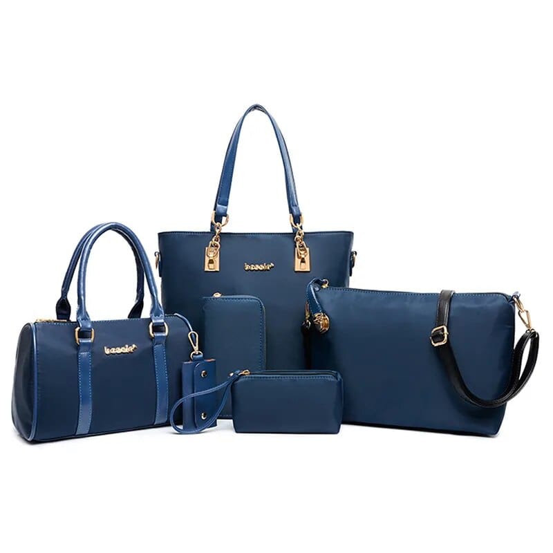 Six-piece women's shoulder bag set by Showlu Fashion featuring various handbags, crossbody, envelope, and wallet styles.