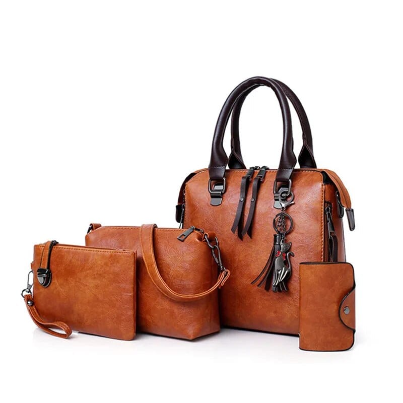 Six-piece women's shoulder bag set featuring composite handbags, crossbody purses, wallets, and envelope-style bags in stylish designs.