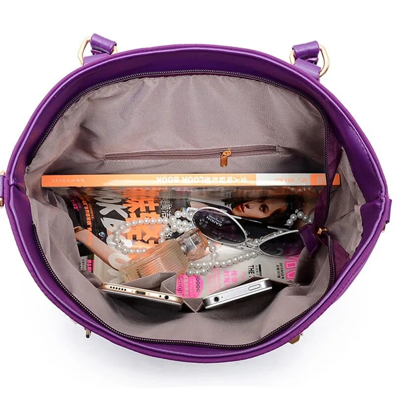 Six-piece women's shoulder bag set by Showlu Fashion Store featuring handbags, crossbody bags, wallets, and envelope-style purses.