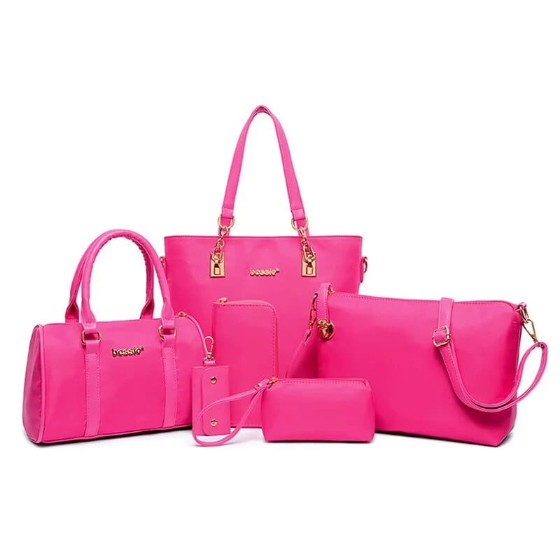 Six-piece women's shoulder bag set by Showlu Fashion Store featuring various handbags, including crossbody, envelope, and wallet styles.