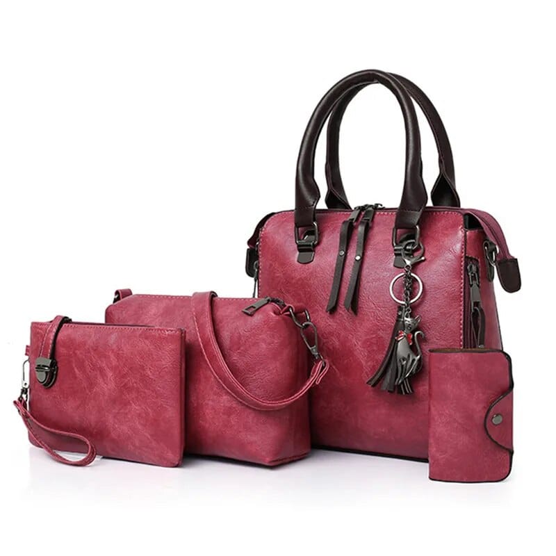 Six-piece women's shoulder bag set by Showlu Fashion Store featuring various handbags, crossbody, envelope, and wallet styles.