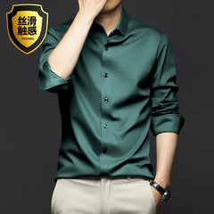 6XL formal men's short sleeve shirt Ice silk spring and summer long sleeve business casual free ironing high quality solid color - SHOWLU FASHION STORE