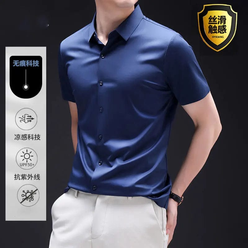 6XL formal men's short sleeve shirt Ice silk spring and summer long sleeve business casual free ironing high quality solid color - SHOWLU FASHION STORE