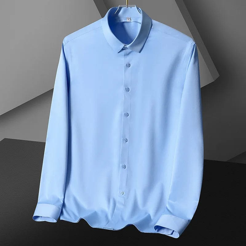 6XL formal men's short sleeve shirt Ice silk spring and summer long sleeve business casual free ironing high quality solid color - SHOWLU FASHION STORE