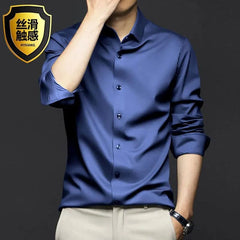 6XL formal men's short sleeve shirt Ice silk spring and summer long sleeve business casual free ironing high quality solid color - SHOWLU FASHION STORE