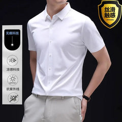 6XL formal men's short sleeve shirt Ice silk spring and summer long sleeve business casual free ironing high quality solid color - SHOWLU FASHION STORE