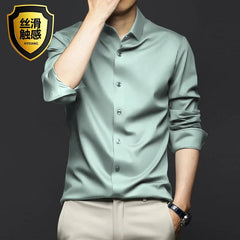 6XL formal men's short sleeve shirt Ice silk spring and summer long sleeve business casual free ironing high quality solid color - SHOWLU FASHION STORE